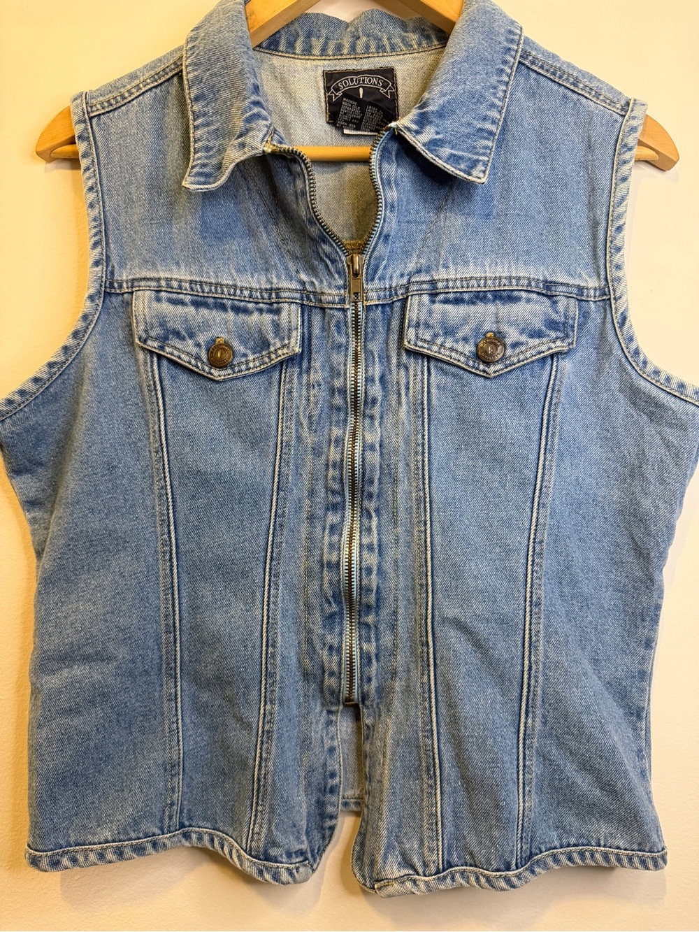 Vintage Solutions Women’s Light Blue Denim Vest with Zip Front